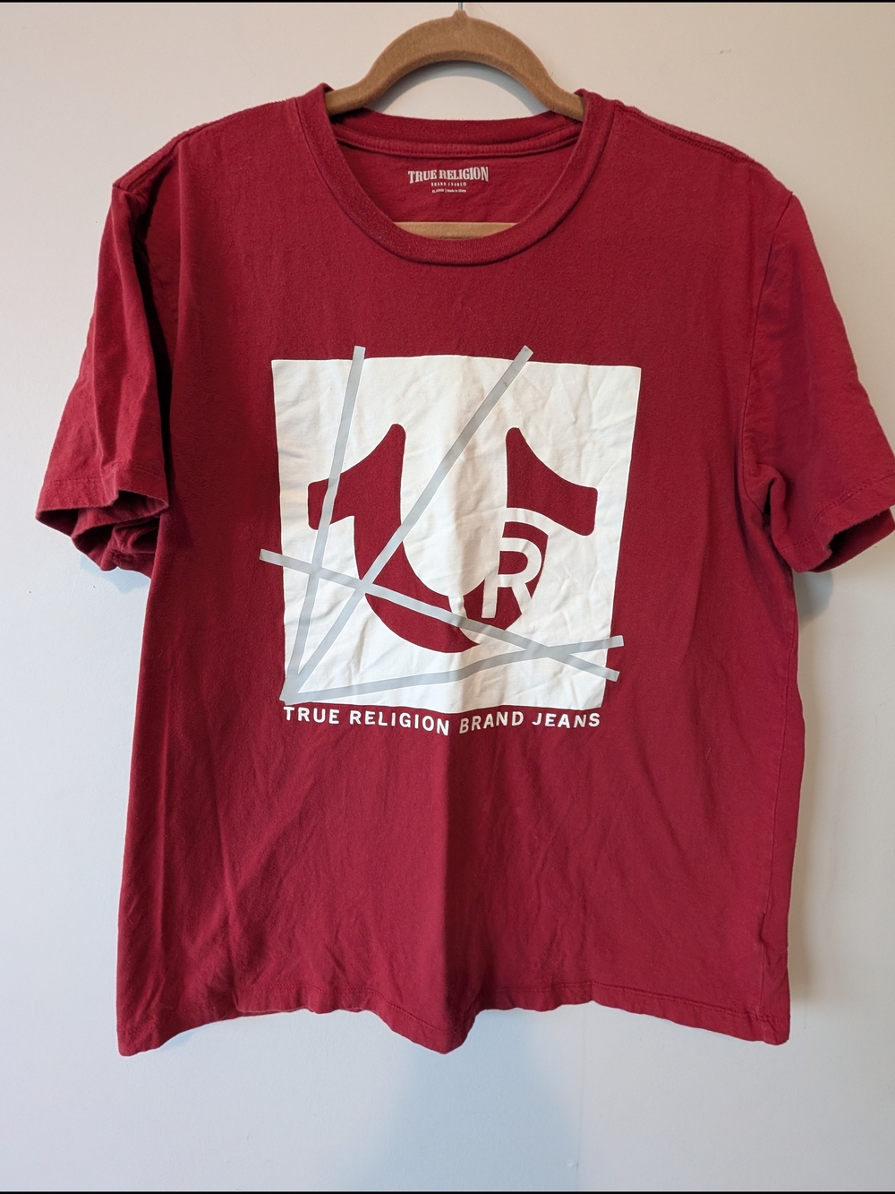 True Religion Red Short-Sleeve Logo Tee with White Graphic